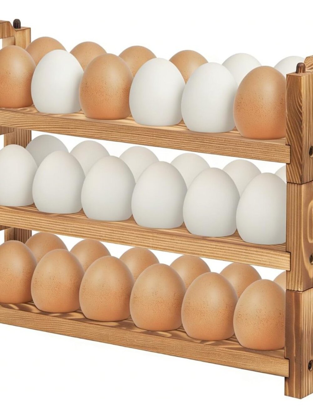 Egg Holder Countertop, 3-tire Solid Wooden Egg Holder, Stackable Egg Storage Eas